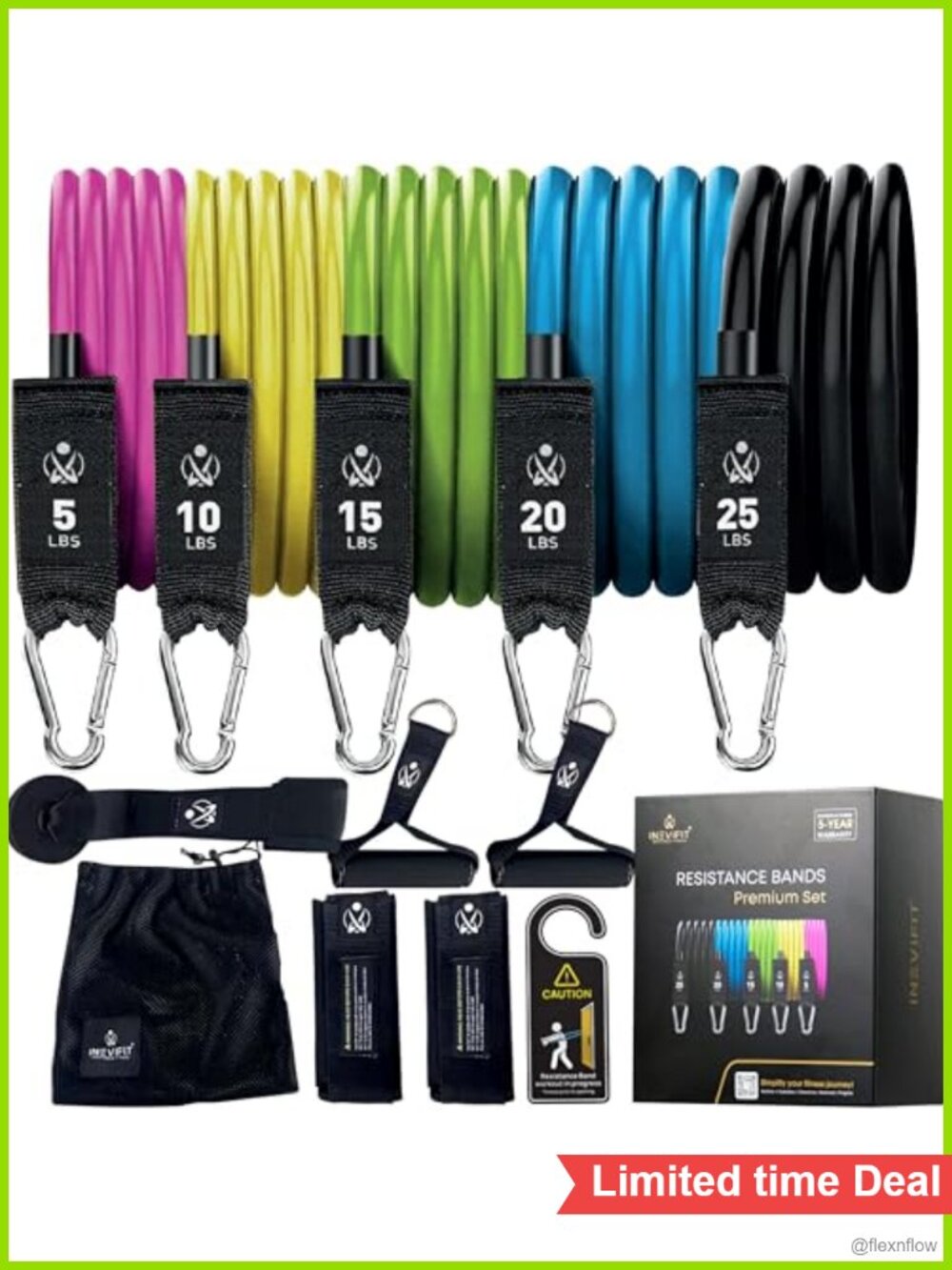 Resistance Band Set, 150 LB Stackable Workout Bands with Door Anchor, Handles,
